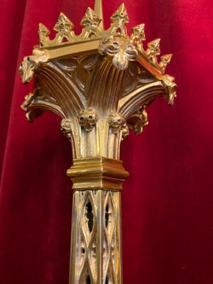 Candle Sticks Measures Without Pin style Gothic - style en Brass / Bronze / Polished and Varnished, France 19 th century ( Anno 1890 )