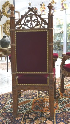 Chairs Expected ! style Gothic - style en Oak Wood /  Red Velvet, Germany 19 th century ( Anno 1880 )