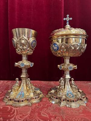 Chalice & Ciborium  style Gothic - Style en Full - Silver / Enamel, France 19 th century ( Anno 1865 )