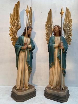 Exceptional Angels Total Height 190 Cm. Weight : 53 Kgs Each. style Gothic - style en Composite Stone , France 19th century