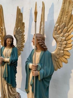 Exceptional Angels Total Height 190 Cm. Weight : 53 Kgs Each. style Gothic - style en Composite Stone , France 19th century