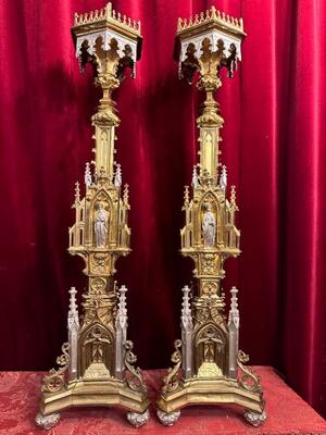 Exceptional Candle Holders 106 Cm High ! style Gothic - Style en Bronze / Gilt / Silver Plated, France 19 th century ( Anno 1865 )