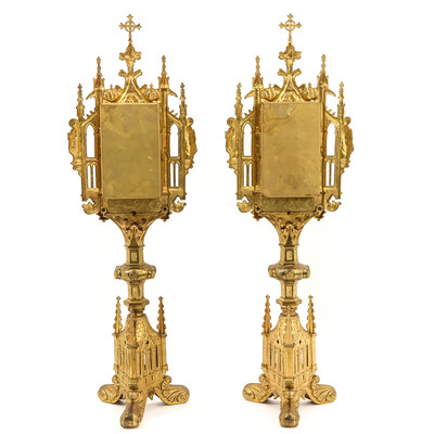Exceptional Reliquaries Total Height 100 Cm ! style Gothic - Style en Bronze / Gilt, France 19 th century