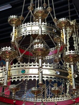 Exceptional Sanctuary Lamps style Gothic - Style en Brass / Bronze / Stones, Belgium  19 th century ( Anno 1885 )