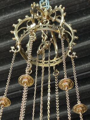 Exceptional Sanctuary Lamps style Gothic - Style en Brass / Bronze / Stones, Belgium  19 th century ( Anno 1885 )