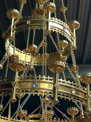 Exceptional Sanctuary Lamps style Gothic - Style en Brass / Bronze / Stones, Belgium  19 th century ( Anno 1885 )