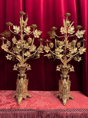 Floral Candle - Holders style Gothic - Style en Brass / Bronze / Gilt, Belgium  19 th century ( Anno 1865 )