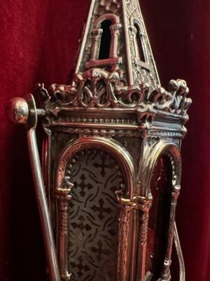 Lanterns style Gothic - Style en Brass / Silver Plated / Glass / Polished & Varnished !, Belgium  19 th century ( Anno 1840 )