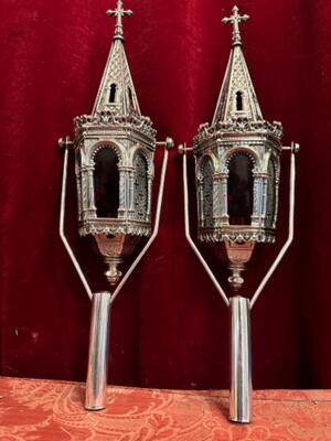 Lanterns style Gothic - Style en Brass / Silver Plated / Glass / Polished & Varnished !, Belgium  19 th century ( Anno 1840 )