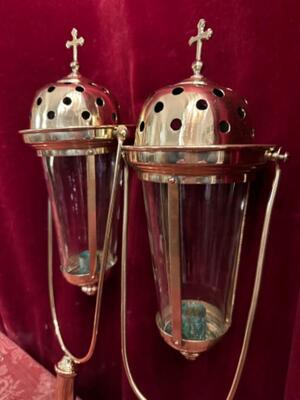 Lanterns style Gothic - Style en Brass / Polished and Varnished / Glass, Belgium  19 th century ( Anno 1890 )