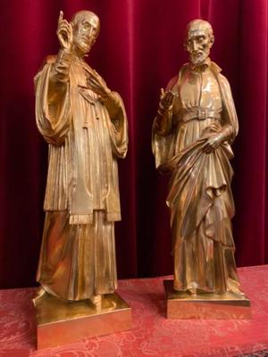 Left : Bronze Statue Imagination St. Clemens Maria Hofbauer Patron Of Vienna. Right : Bronze Statue Imagination St. Benedict Joseph Labre. style Gothic - style en Bronze / Polished and Varnished, France 19 th century ( Anno 1880 )