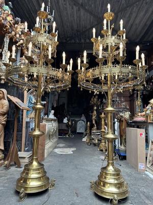 Matching Candelabra  style Gothic - Style en Brass / Bronze / Gilt, Belgium  19 th century ( Anno 1875 )