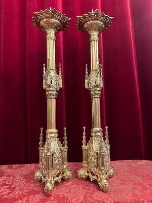 Pair Gothic - Style Matching Candle Sticks Height Without Pin.
