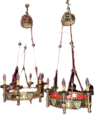 Matching Chandeliers style Gothic - Style en Brass / Bronze / Stones, Belgium 19 th century ( Anno 1890 )