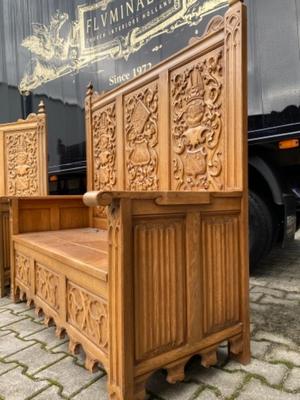 Matching Hall Benches style Gothic - Style en Hand Carving Wood Oak, Netherlands  19 th century