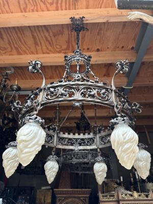 Matching Pair Of Chandeliers style Gothic - Style en Hand - Forget - Iron / Glass, Belgium  19 th century