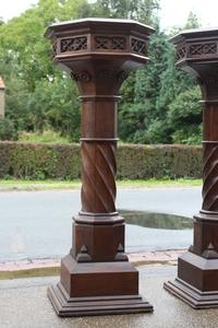 Matching Standing Pedestals style Gothic - style en oak wood, France 19th century