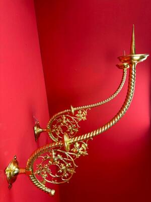Matching Wall Candle Holders style Gothic - Style en Brass / Bronze / Polished and Varnished, Belgium  19 th century ( Anno 1885 )