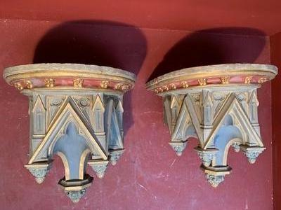 Matching Wall Pedestals style Gothic - style en Terra-Cotta polychrome, France 19th century ( anno 1890 )