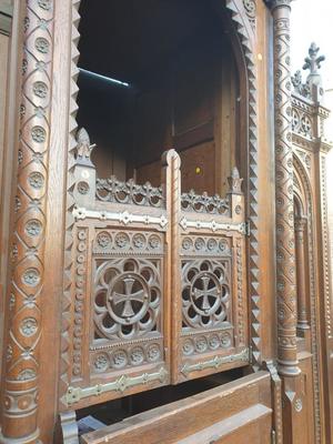 Matching Confessionals style Gothic - style / Romanesque en Oak wood, Roeselare St Amandus Church Belgium 19 th century ( Anno 1865 )