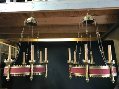 Sanctuary Lamps style Gothic - style en Brass, Belgium 19th century