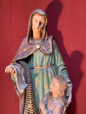 St. Joachim & St. Ann Only For Sale As A Pair style Gothic - Style en Terra-Cotta polychrome, France 19th century ( anno 1875 )