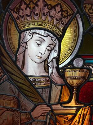 Stained Glass Windows St. Barbara & St. Catherine Of Antiochia. Architect Molenaar style Gothic - Style en Glass, Jesuit - Church Groningen - Netherlands 19 th century ( Anno 1888 )