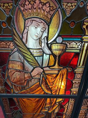 Stained Glass Windows St. Barbara & St. Catherine Of Antiochia. Architect Molenaar style Gothic - Style en Glass, Jesuit - Church Groningen - Netherlands 19 th century ( Anno 1888 )