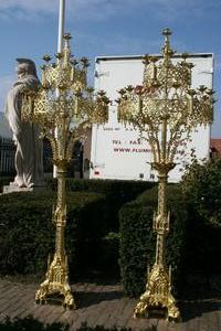 Stunning Pair Of Matching Full Bronze Candelabra style Gothic - Style en Bronze / Gilt, France 19th century ( anno 1870 )