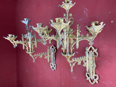 Unrestored Wall Candle Holders style Gothic - style en Bronze Gilt, France 19 th century ( Anno 1865 )