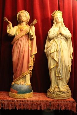 H.Heart Statue Available  & St. Mary Lourdes Has Been Sold ! en Terra-Cotta polychrome, France 19th century ( anno 1875 )