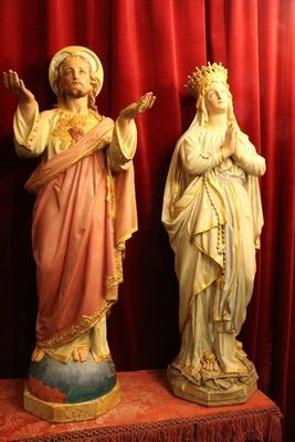 H.Heart Statue Available  & St. Mary Lourdes Has Been Sold ! en Terra-Cotta polychrome, France 19th century ( anno 1875 )