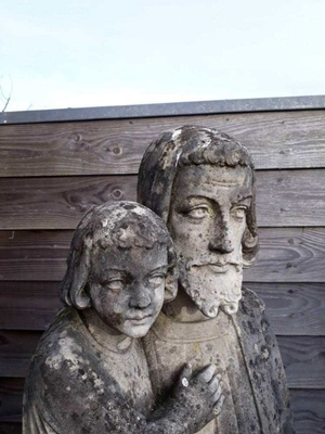 Handcarved Sandstone St. Joseph With Child & St. Mary Statues. en hand-carved sandstone, Dutch 19th century ( anno 1875 )