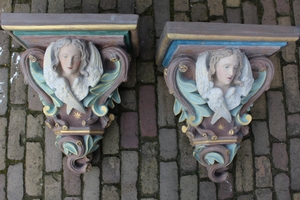 Hanging Wall Pedestals en plaster polychrome, France 19th century