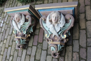 Hanging Wall Pedestals en plaster polychrome, France 19th century