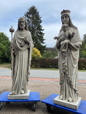 St. Mary & Joseph Statue Signed: J.P. Maas & Zn Haarlem style Jugendstil en Hand - Carved Sandstone , Haarlem Netherlands 20 th century ( Anno 1925 )