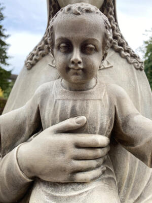 St. Mary & Joseph Statue Signed: J.P. Maas & Zn Haarlem style Jugendstil en Hand - Carved Sandstone , Haarlem Netherlands 20 th century ( Anno 1925 )