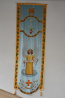 Large Banners en HAND – PAINTED  ON  SILK, Belgium 19th century ( anno 1880 )