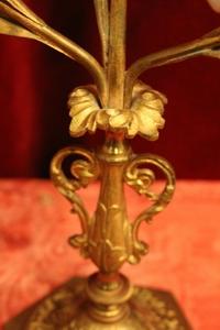 Lilies Candle Holders en Brass / Bronze / Porcelain Lilies, France 19th century (1875)