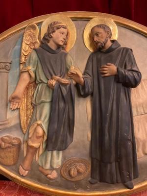 Matching Plaster Reliefs Imagination Father Damien  en Plaster polychrome, Belgium 20 th century ( Anno 1925 )