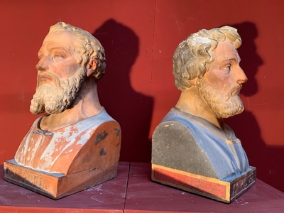 Of Busts St. Peter & St. Paul en Terra-Cotta polychrome, France 19th century