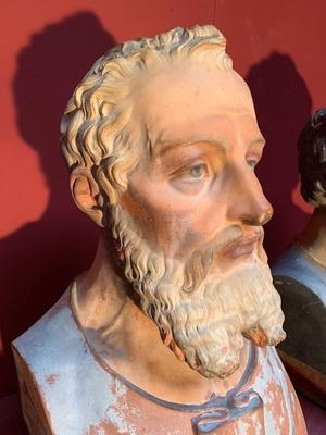 Of Busts St. Peter & St. Paul en Terra-Cotta polychrome, France 19th century