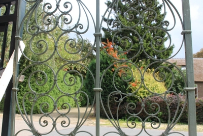 Pair Of Matching Green Coloured Baptistery Entrance Gates / Measurements Of 1 Piece en Hand forged - iron , Belgium 19th century