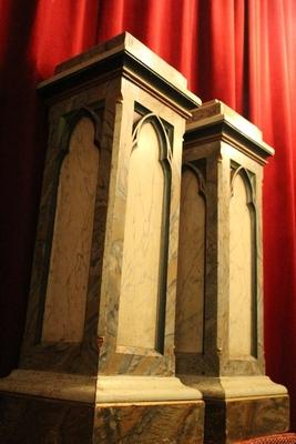 Pedestals  Wood / Polychrome (Marbled) Gothic Style en wood Marbled, Belgium 19th century ( anno 1850 )