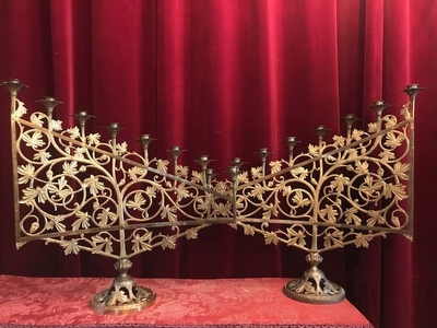 Candle Holders style Romanesque en Bronze / Gilt, France 19th century ( anno 1875 )