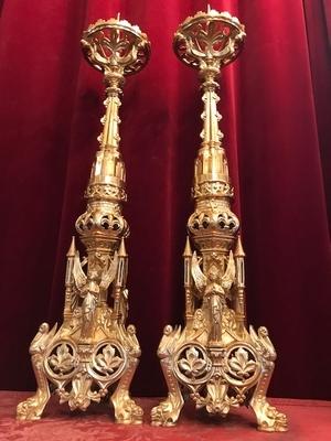 Candle Holders style Romanesque en Full Bronze / Polished and Varnished, France 19th century ( anno 1875 )