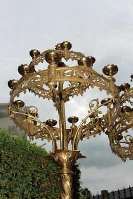 Candle Holders style Romanesque en Brass / Bronze / Gilt, France 19th century (anno about 1880 )