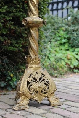 Candle Holders style Romanesque en Brass / Bronze / Gilt, France 19th century (anno about 1880 )