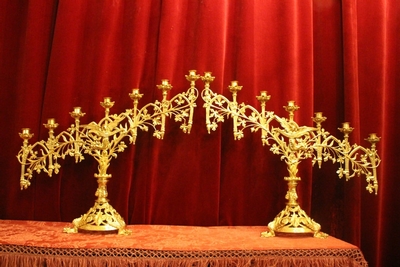 Candle Holders style Romanesque en Bronze / Polished and Varnished, France 19th century