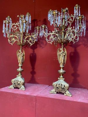 Candle Holders style Romanesque en Brass / Bronze / Gilt / Glass , France 19th century